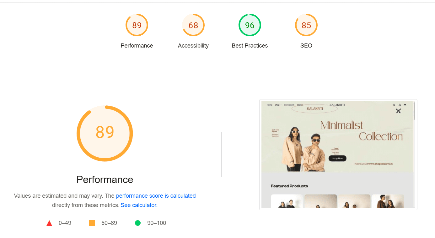 Desktop page speed insight performance report